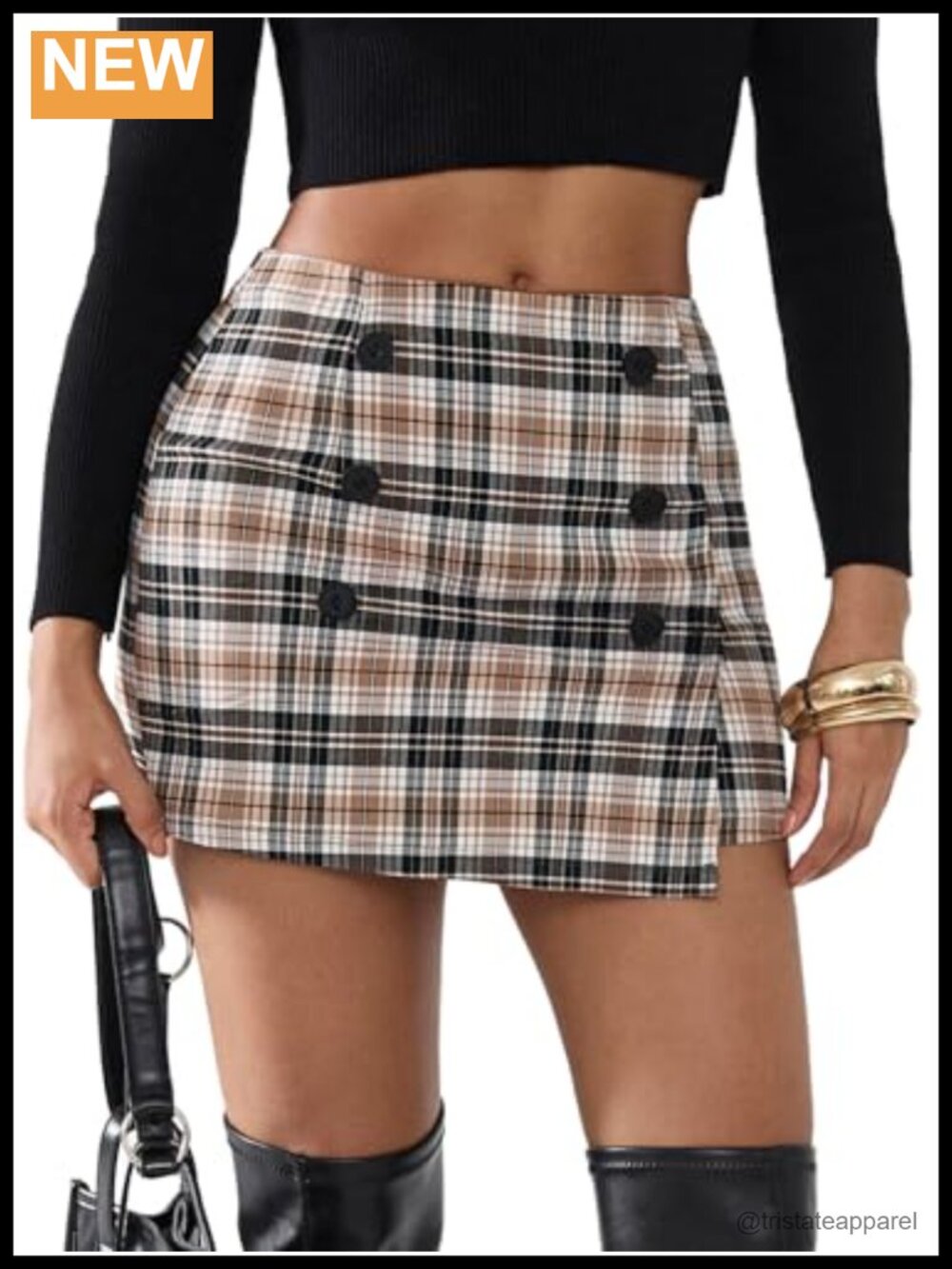 Plaid Bodycon Mini Skirt High Elastic Waist Tweed Stretch